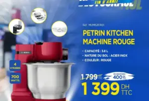 Pétrin KITCHEN rouge 4 vitesse 3.8 litres BOSCH