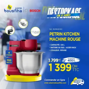 Pétrin KITCHEN rouge 4 vitesse 3.8 litres BOSCH