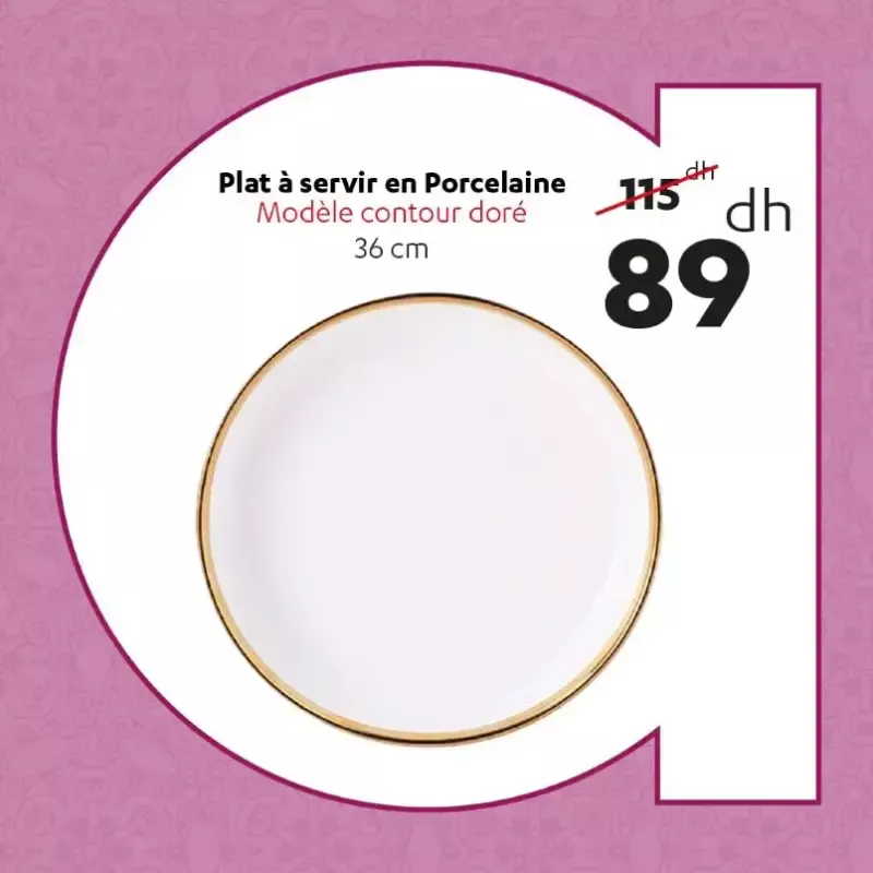 Plat à servir en porcelaine contour doré 36cm